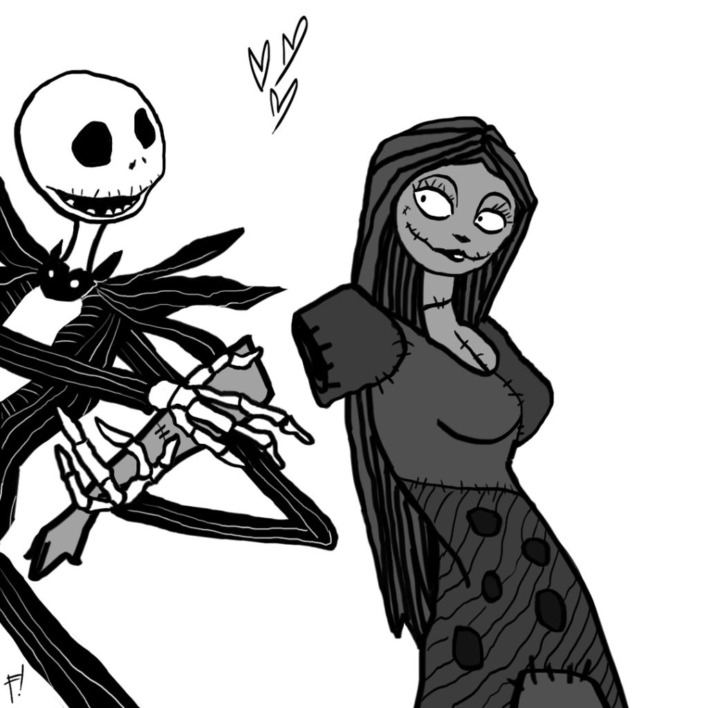 Jack Skellington and Sally from The Nightmare Before Christmas, drawn by F!