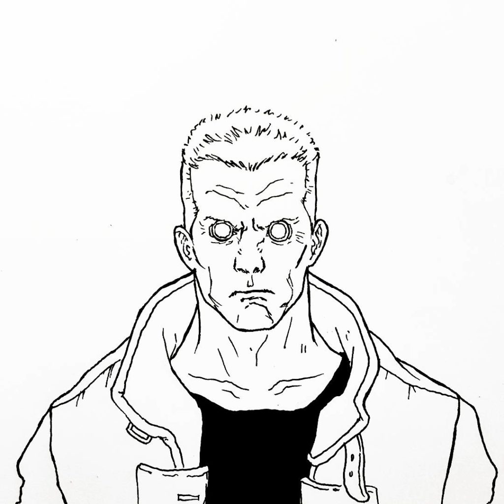 Batou from Ghost in the Shell, ink drawing by F!