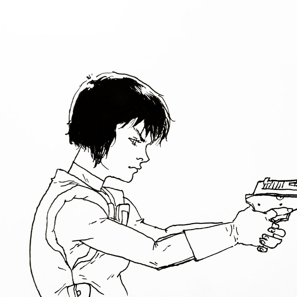 Major Kusunagi from Ghost in the Shell, ink drawing by F!